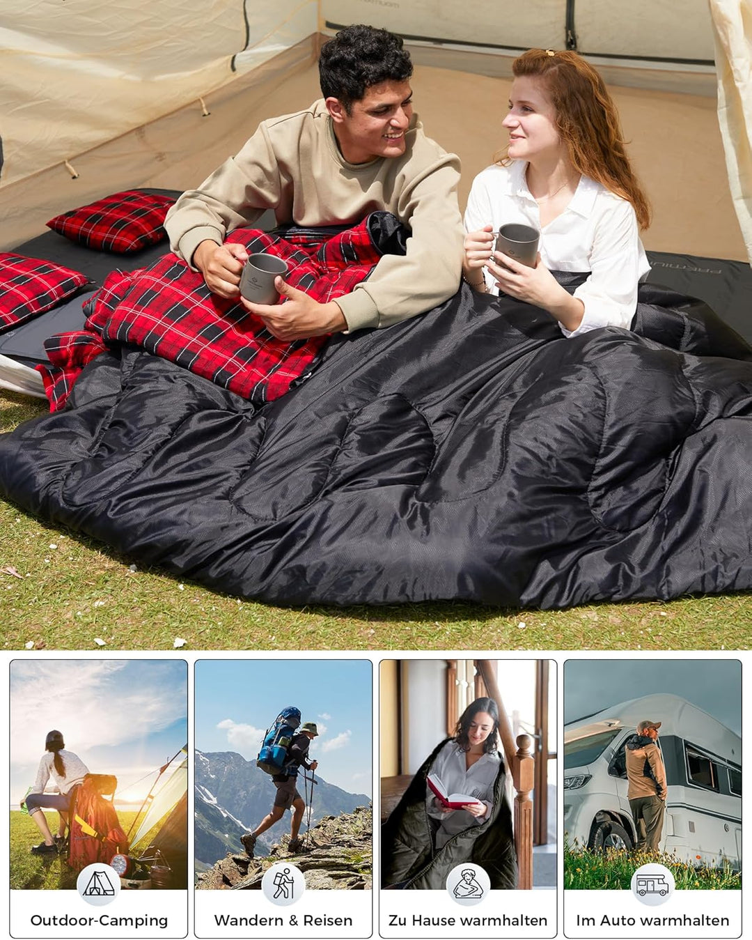 KingCamp Doppelschlafsack Baumwolle Flanell Winter Schlafsack 2 Personen Warmer Deckenschlafsack 3-4