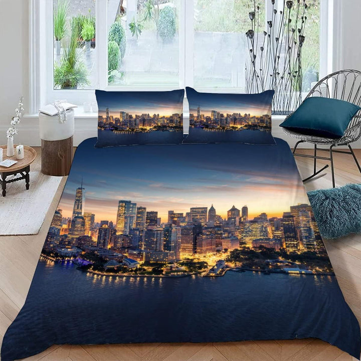 Skyline Von New York Bettwäsche 135×200 Weiche Mikrofaser 3d Druck Stadt-Landschaft Bettbezug mit Re