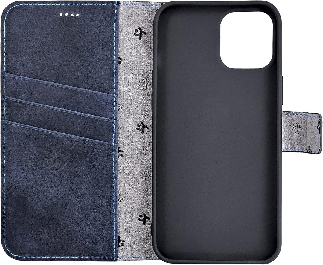 Suncase Book-Style Hülle kompatibel mit iPhone 12 (6.1") Leder Tasche (Slim-Fit) Lederhülle Handytas