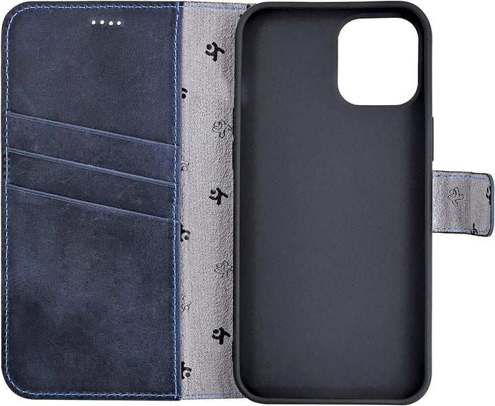 Suncase Book-Style Hülle kompatibel mit iPhone 12 Mini (5.4") Leder Tasche (Slim-Fit) Lederhülle Han