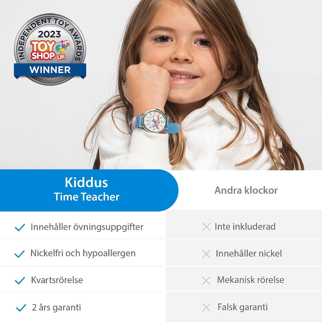 Kiddus Lern Armbanduhr für Kinder, Jungen und Mädchen. Analoge Armbanduhr mit Zeitlernübungen, japan