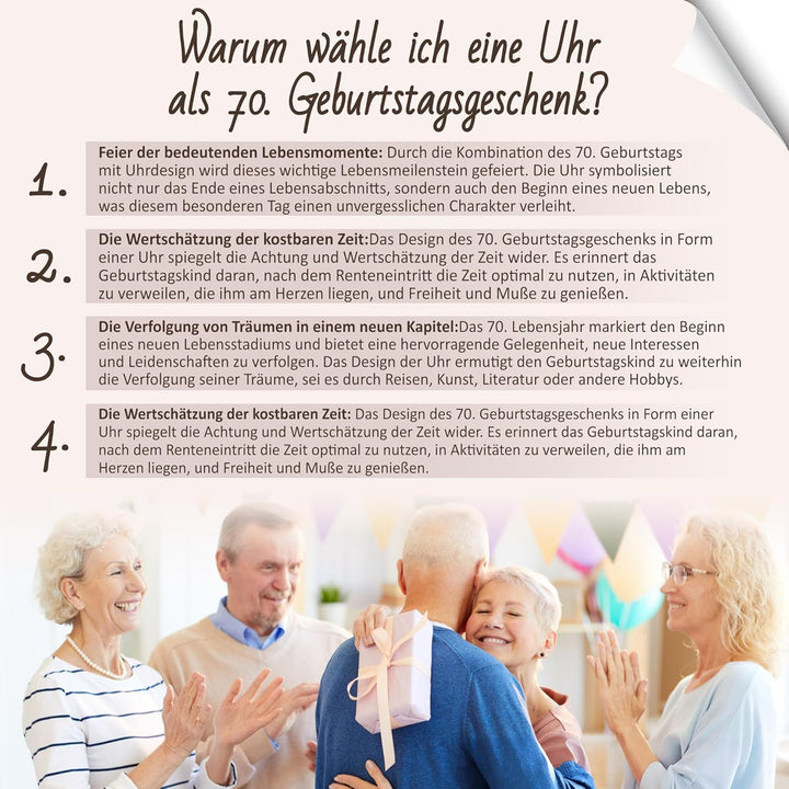 OkiyiD 70. Geburtstag Geschenke für Frauen, Besonderes Geburtstagsgeschenk - Quarzuhr Tischuhr, Cool