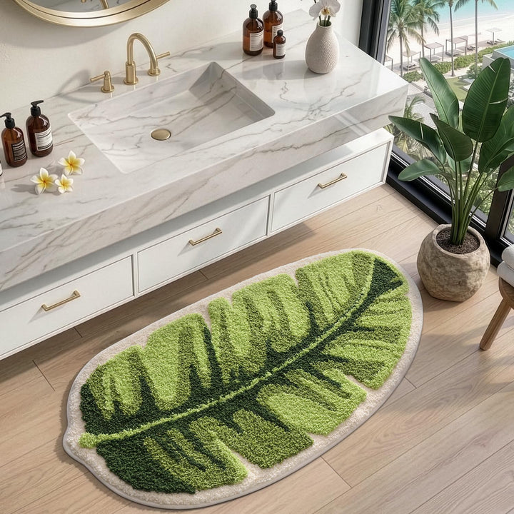 DEXI Badezimmerteppich 50 x 100 cm, Badematte rutschfest Absorbierende mit Monstera Pflanzenmuster,