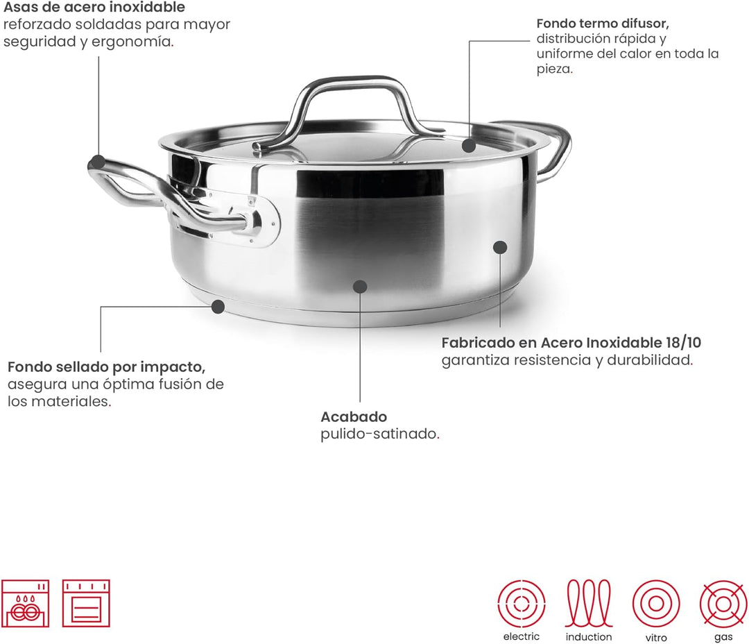IBILI Kochtopf mit Deckel, Edelstahl, Ebbe, 22 cm, Edelstahl 18/10, induktionsgeeignet, 22 cm