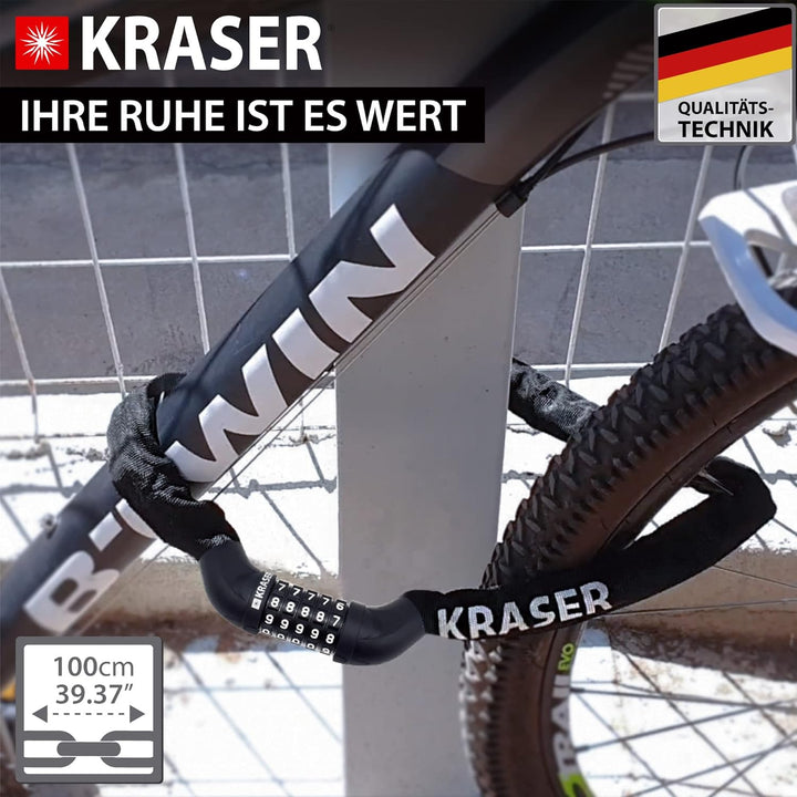 KRASER KR610 Fahrradschloss Fahrrad Kettenschloss Zahlenschloss Schloss 5 Stellen, fahradschloss hoh