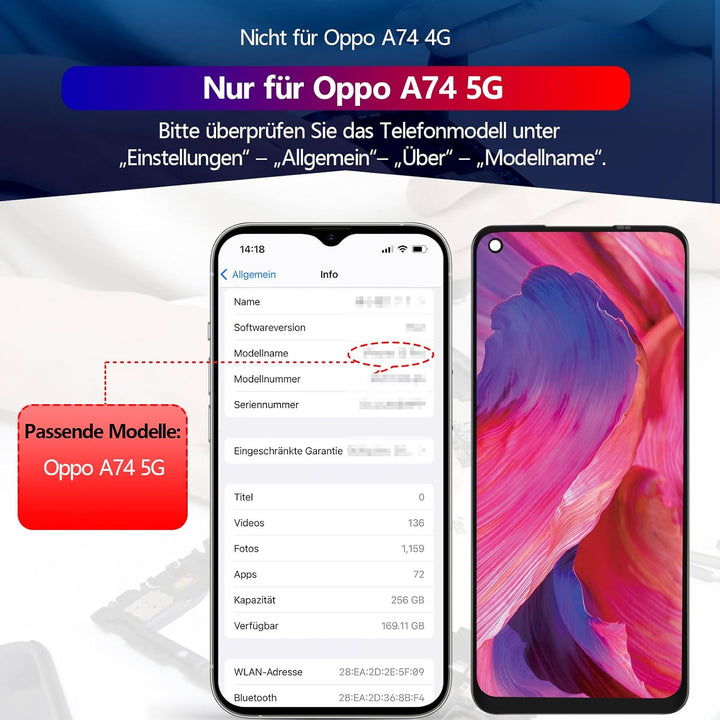 RongZy Kompatibel mit Oppo A74 5G/A54 5G/A93 5G Ersatz Bildschirm LCD Display und Touchscreen-Digiti