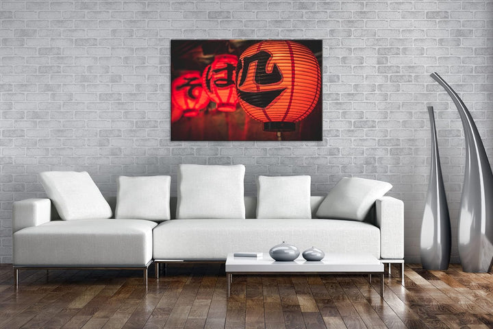 deyoli leuchtende asiatische Laternen Format: 80x60 als Leinwandbild, Motiv fertig gerahmt auf Echth
