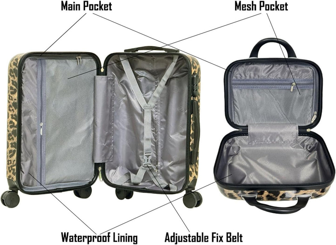 Leopard Print Pattern Luggage Set, 4 - Stück-Set mit Grössen von 14 Zoll, 20 Zoll, 24 Zoll und 28 Zo
