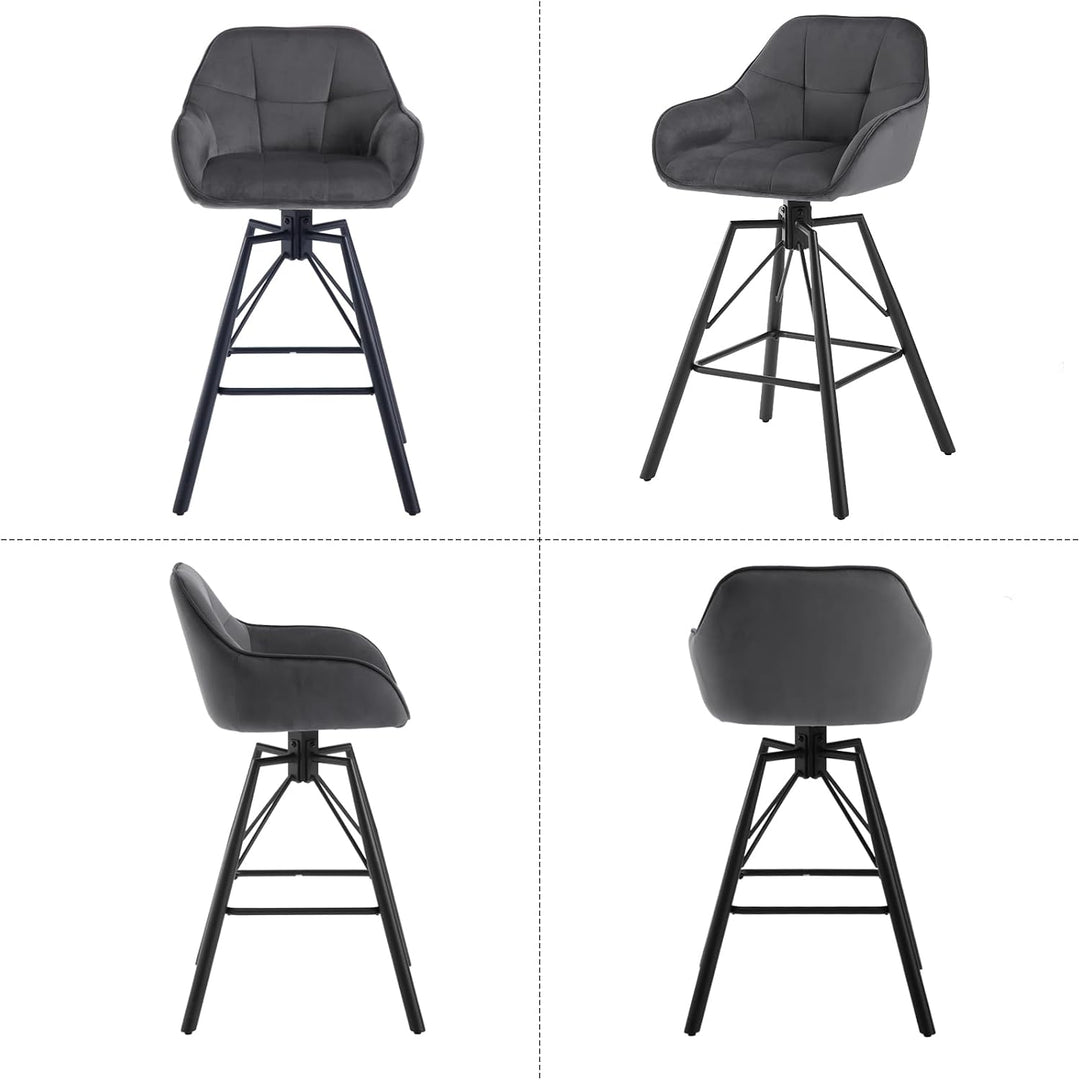 WOLTU Barhocker 2er Set, Barstuhl mit Lehne, Samt, Dunkelgrau | Bistrohocker 360°drehbar, Tresenhock