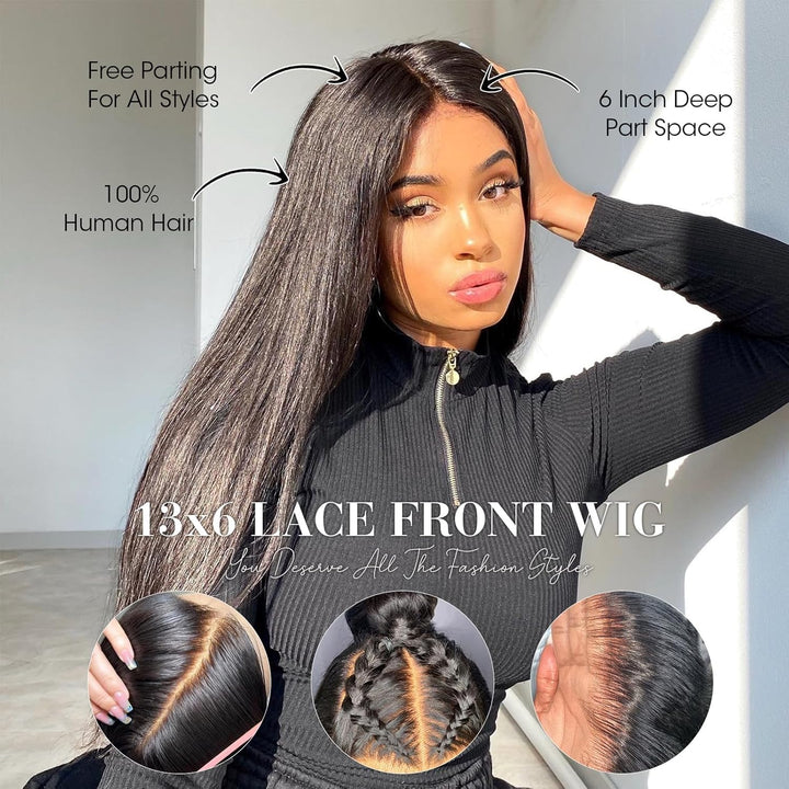 Alionly Echthaar PerüCke 13x4 Lace Front Wig,180 Dichte Glueless Wig Human Hair Straight Lace Front
