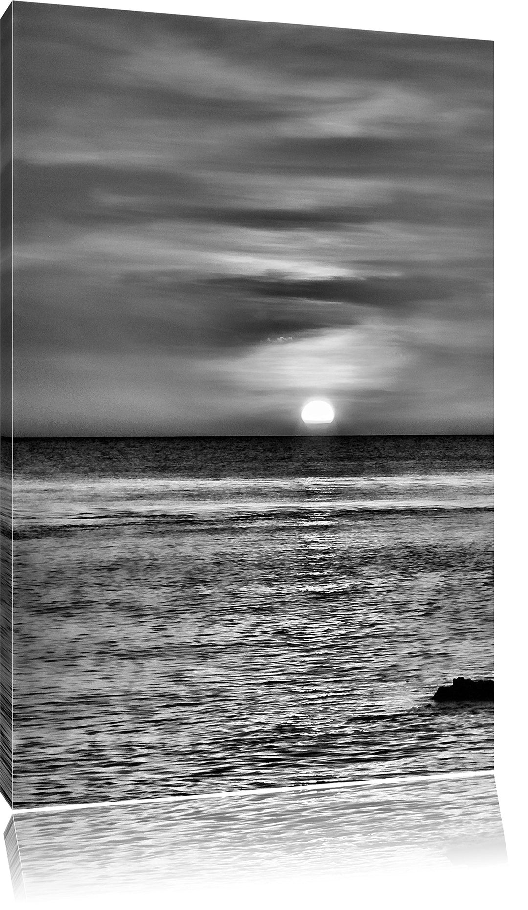 Pixxprint Sonnenuntergang am Meer / 100x70cm Leinwandbild bespannt auf Holzrahmen/Wandbild Kunstdruc