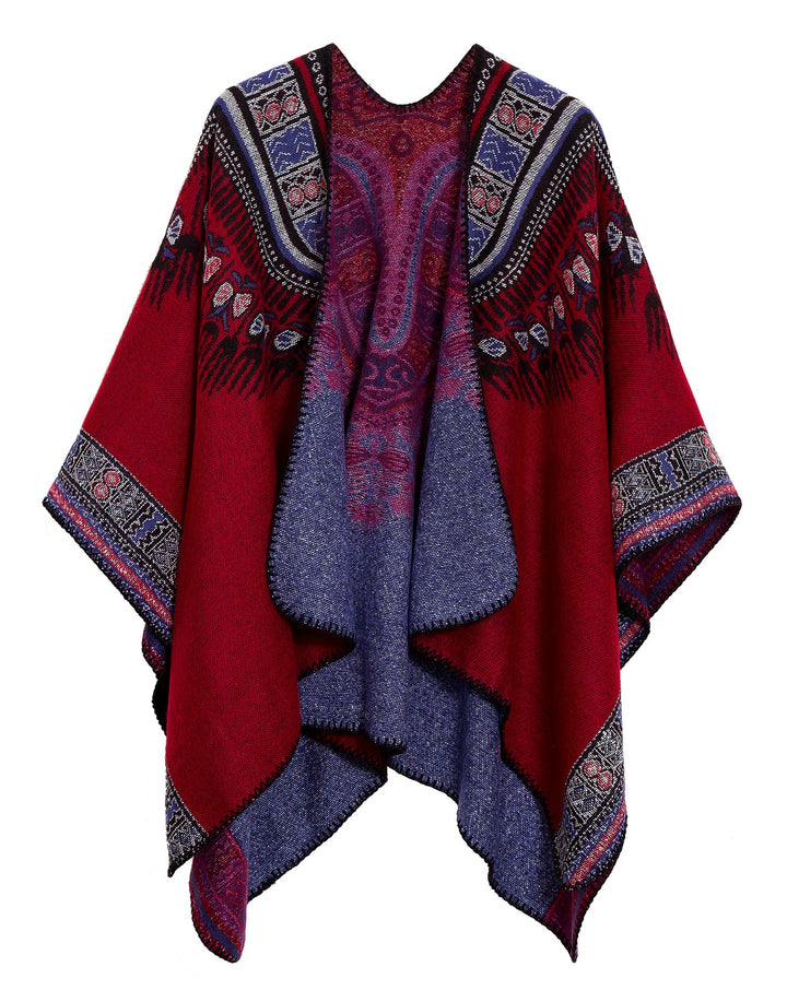 Damen Warm Offene Front Strick Schals und Wraps Floral Elegante Cardigans Poncho Cape Coat Mantel Ro