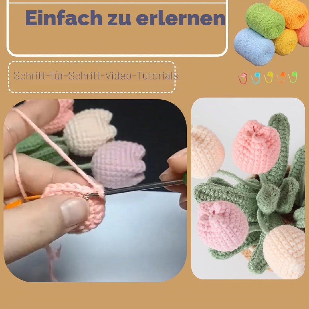 Ktmeor Häkel-kit für Anfänger, Häkel-Set für Absolute Neulinge mit Schritt-für-Schritt-Videoanleitun