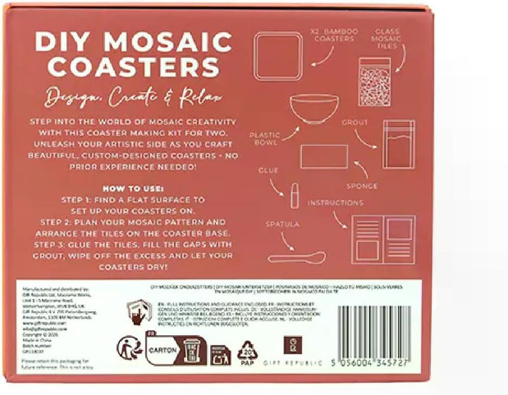 DIY Mosaik Untersetzer Kit - Machen Sie 2 Glasfliesen-Untersetzer, komplettes Bastelset mit Bambusba