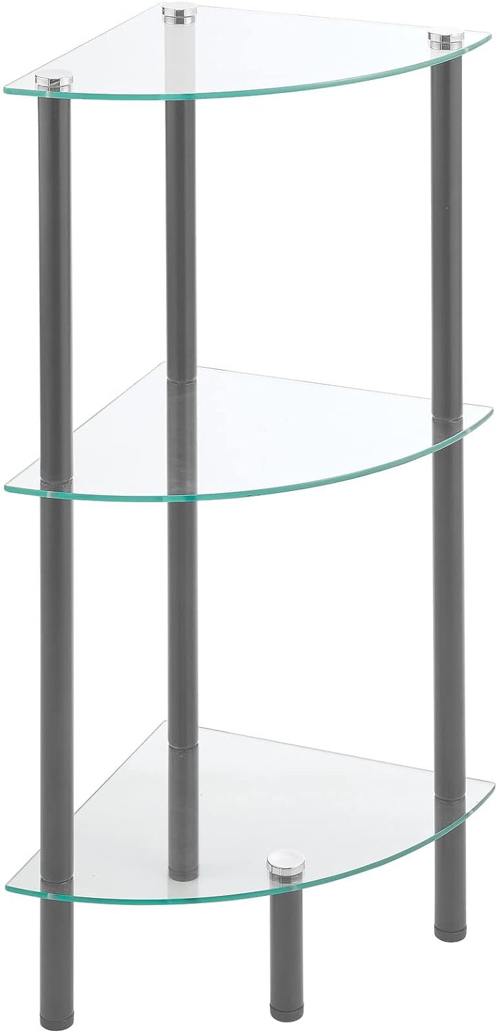 mDesign modernes Glasregal – stilvolles Eckregal aus Glas mit 3 Ebenen – Elegantes Ablageregal für B