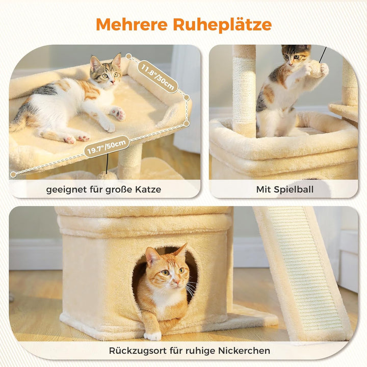 PETEPELA Kleiner Kratzbaum für grosse ausgewachsene Katzen mit breiter oberer Liegefläche, privater