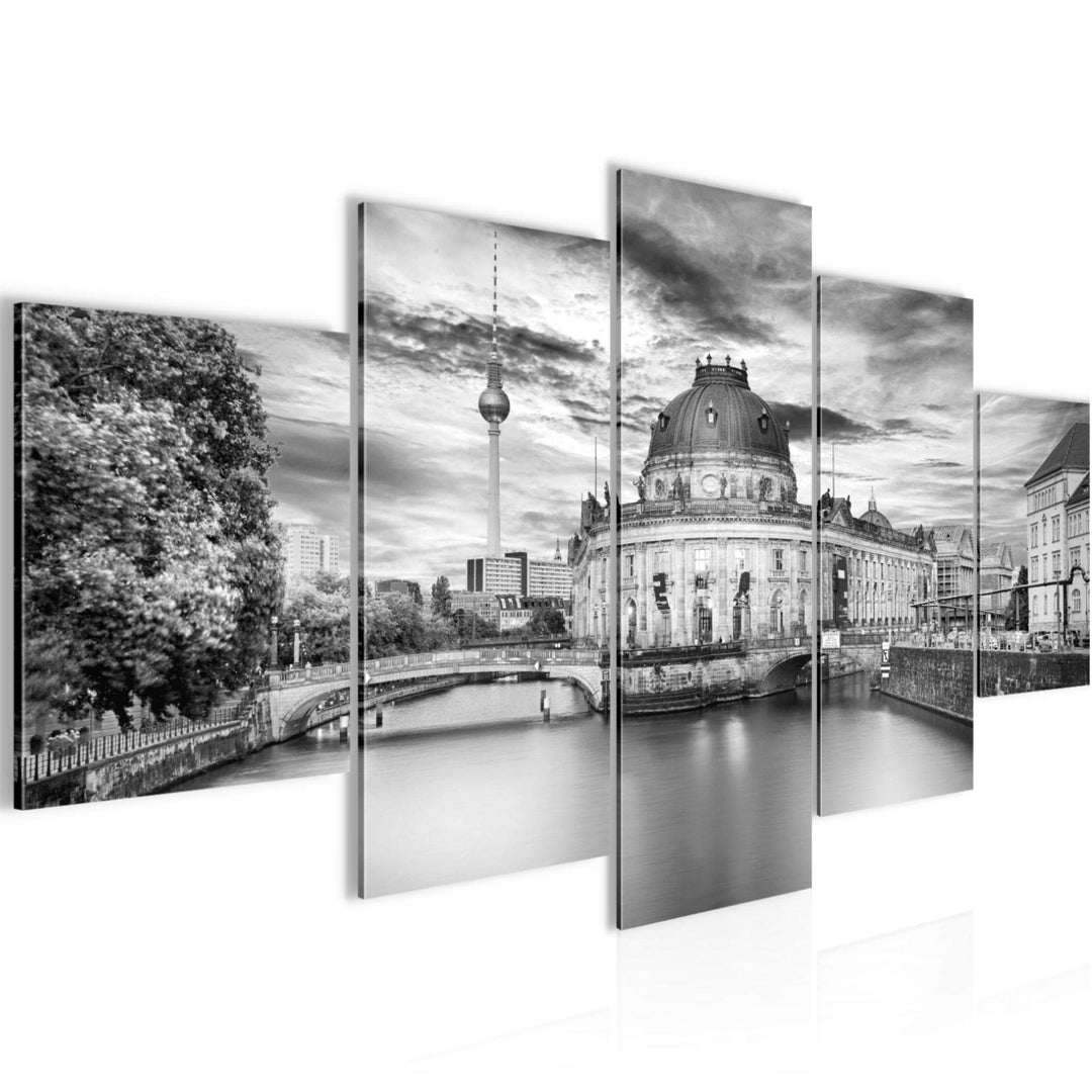 Runa Art Wandbilder Berlin 5 Teilig Bild auf Vlies Leinwand Deko Wohnzimmer Büro Städte Schwarz Weis