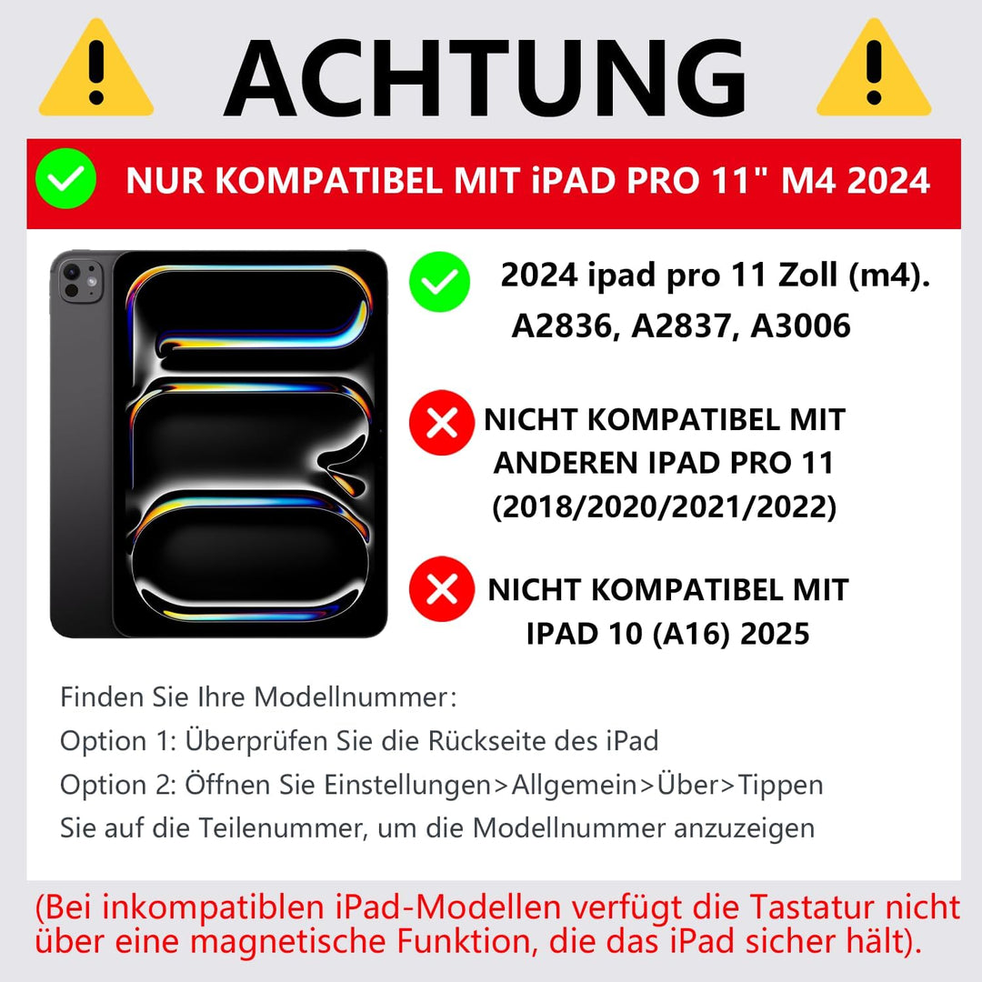Magic Keyboard für iPad Pro 11 Zoll (M5 2025 / M4 2024), Bluetooth Magnetischer Ständer iPad Pro 11