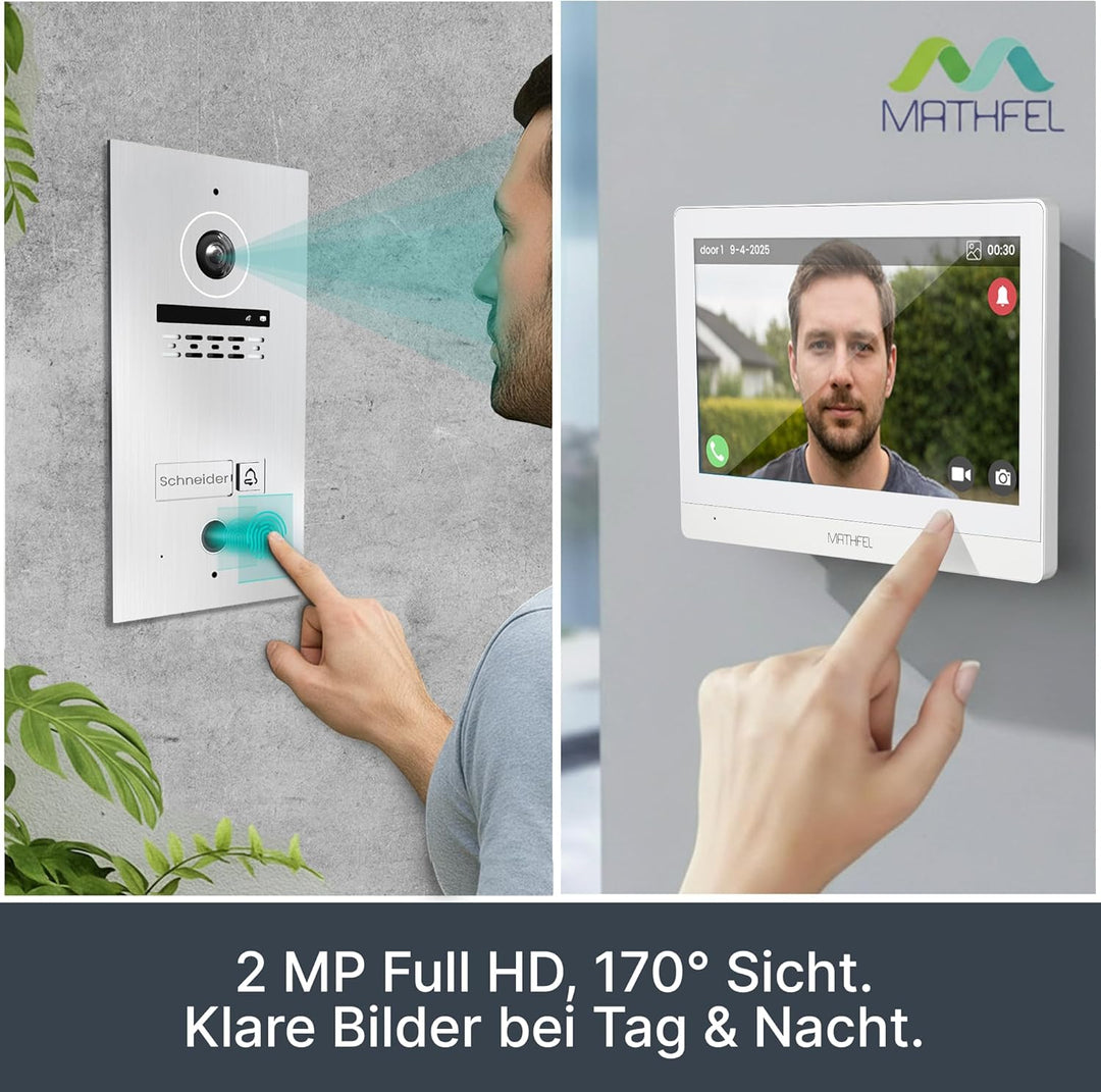 MATHFEL 2 Draht Bus Video Türsprechanlage Fingerprint mit Bluetooth Funktion, WLAN Schnittstelle Opt