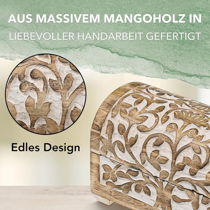 Schatzkiste Schatztruhe Baum des Lebens white wash, massive Holz-Schatulle Dekobox 20,5 x 11 x 12,5