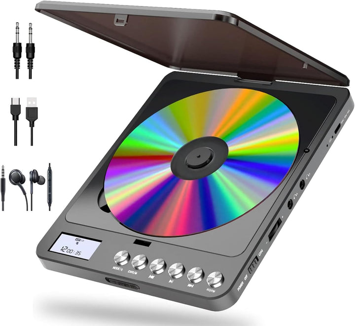 Tragbarer CD-Player mit Kopfhörern, Wiederaufladbarer Bluetooth CD Player mit Eingebauter Lautsprech