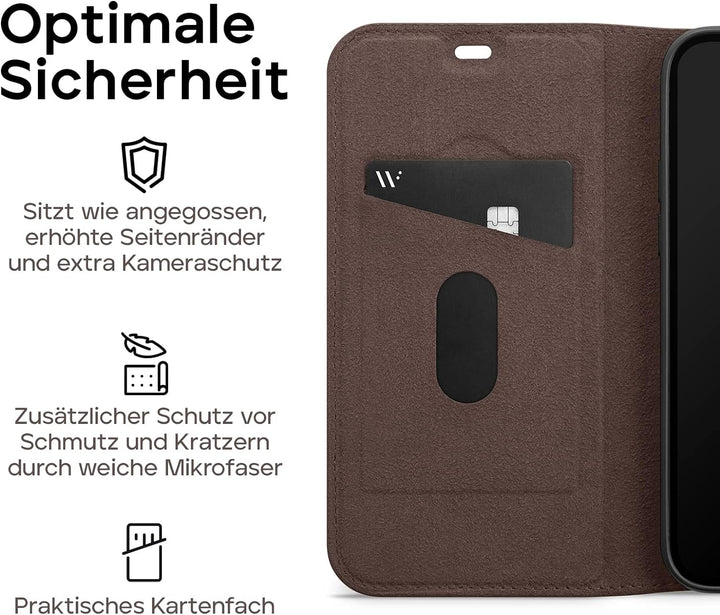 WIIUKA Hülle für iPhone 14 Pro Max, Leder aus Deutschland, mit Kartenfach, extra Dünn, Handyhülle mi