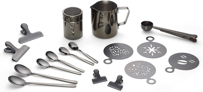Echtwerk Kaffeezubehör-Set, 23-tlg, Milchschaumkännchen 350 ml, Kakaostreuer, 4x Espresso-, 4x Cappu