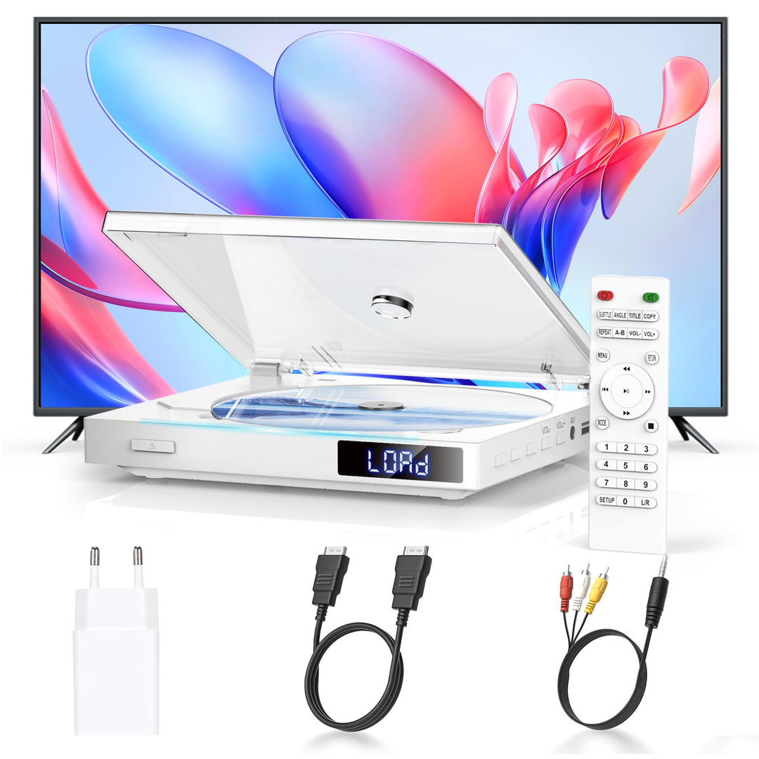 HDMI DVD Player für TV, Kompakter DVD Player HDMI mit Kopfhörer, eingebautem Lautsprecher und USB An