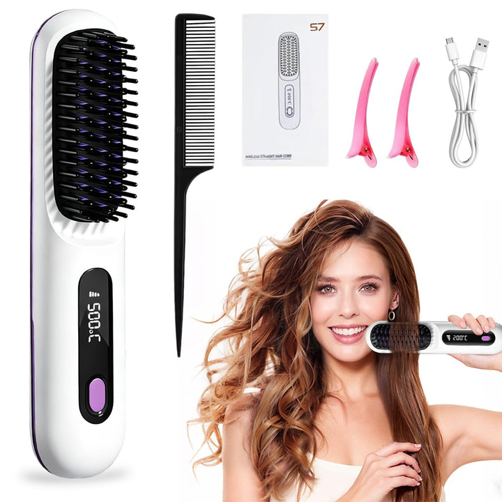 Stylingbürste für Kurze Haare, Kabellose Styling Bürste, Glättbürste Kabellos mit 3 Wärmestufen 160°
