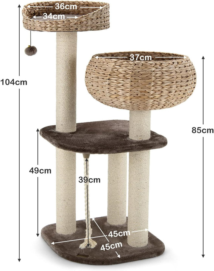 COSTWAY 104cm Kratzbaum, Katzenbaum klein, Katzenkratzbaum mit Sitzstange, Korb, Sisalpfählen, Sisal