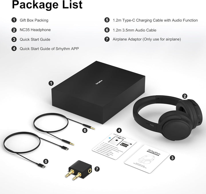 Srhythm NiceComfort 35 (2. Generation) Hybrid-Kopfhörer mit Geräuschunterdrückung, Bluetooth 6.0, 5