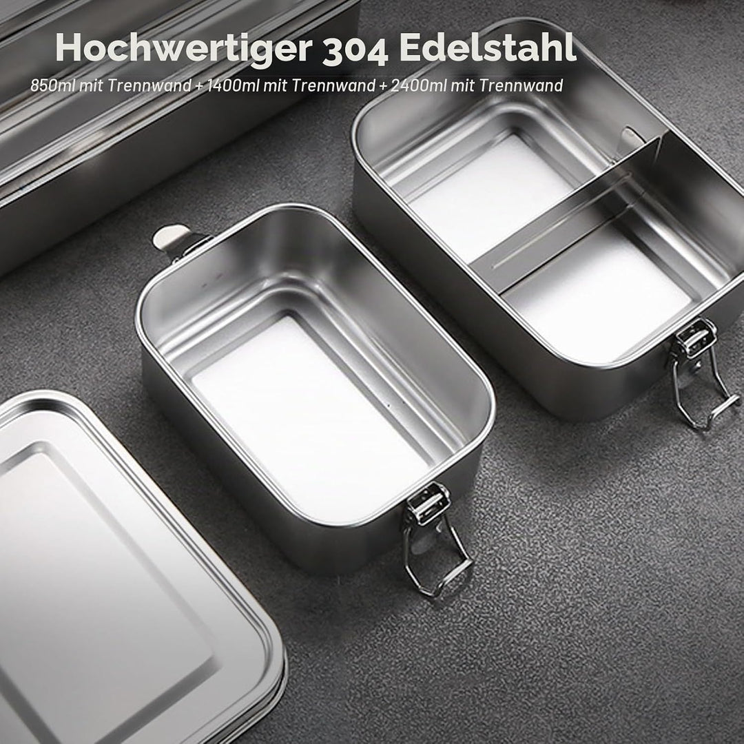 Edelstahl Brotdose, 3er Pack Lunchbox Edelstahl, Vesperdose Volumina 850ml 1400ml 2400ml, Stahl-Brot