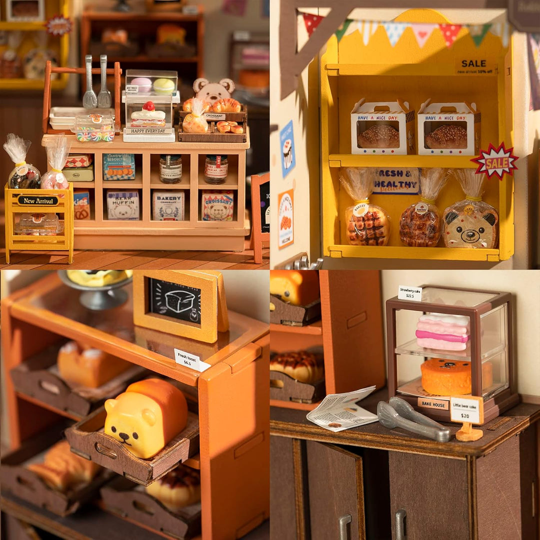 ROBOTIME Puppenhaus Kit Backhaus, DIY Miniatur Kit für Erwachsene, Mini Zimmer mit Möbeln, pädagogis