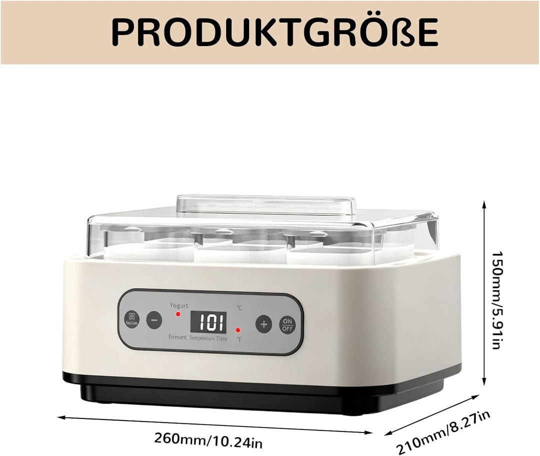 Joghurtbereiter mit 6 Glasbechern à 250 ml, Aartner Joghurt Maker Einstellbare Temperatur und Zeit,