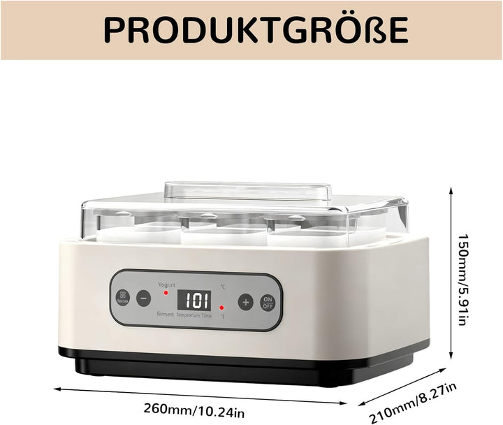 Joghurtbereiter mit 6 Glasbechern à 250 ml, Aartner Joghurt Maker Einstellbare Temperatur und Zeit,