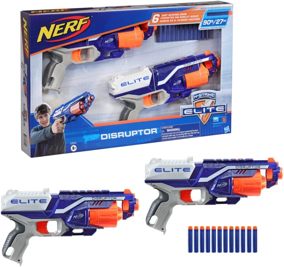 Nerf Elite Disruptor 2er-Pack – 2 Disruptor Blaster, 12 Nerf Elite Darts – 6-Dart Rotationstrommel,
