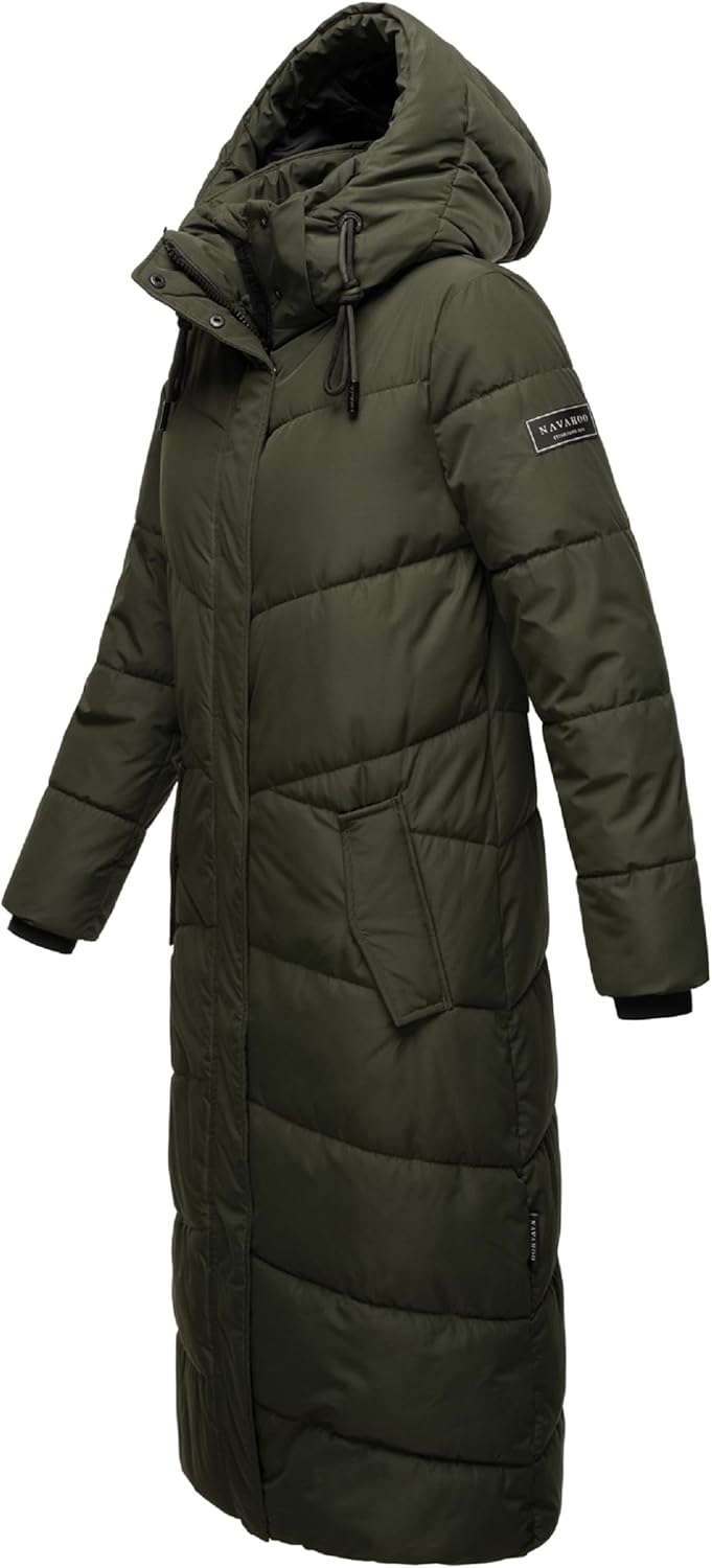 Navahoo Damen Wintermantel Warmer Steppmantel extralang mit Abnehmbarer Kapuze Hingucker XIV XS-5XL