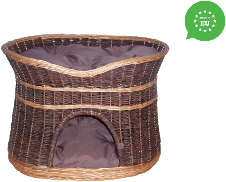 Katzenkorb zum Schlafen – Katzenhütte Indoor – Grösse XL: 70 cm oval – Katzenhöhle aus Weide – Zweis