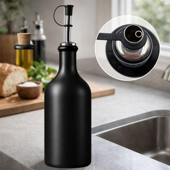 2 x Ölflasche Ölspender 500 ml Keramik schwarz mit Ausgiesser Made in Germany