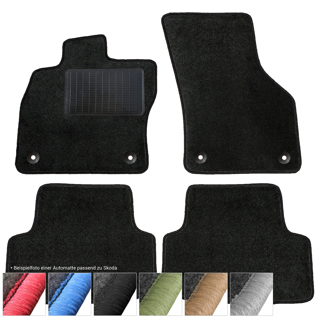 moto-MOLTICO Fussmatten Auto Velours Autoteppiche Schwarz Automatten Set 4-teilig passend für Skoda