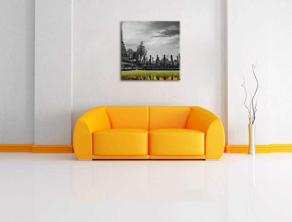 Pixxprint atemberaubender Buddha Tempel schwarz/weiss, Format: 70x70 auf Leinwand, 70x70