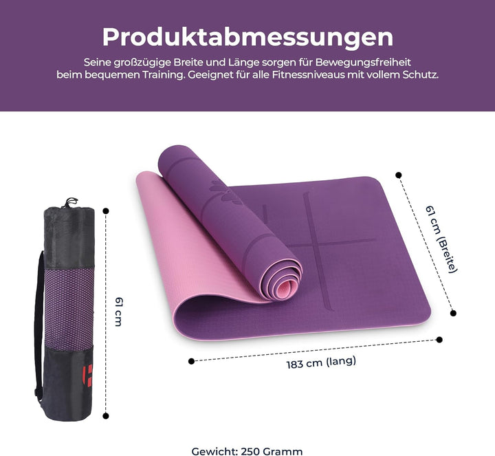 Habib Yogamatte Set mit Yogablöcken – Rutschfeste gepolsterte Fitnessmatte inkl. Tragetasche mit Sch