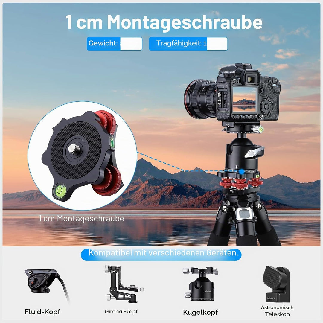 Stativ Nivellierständer mit +/-5 Grad Präzisions-Einstellhalterung für Panoramakopf Kugelkopf Videok