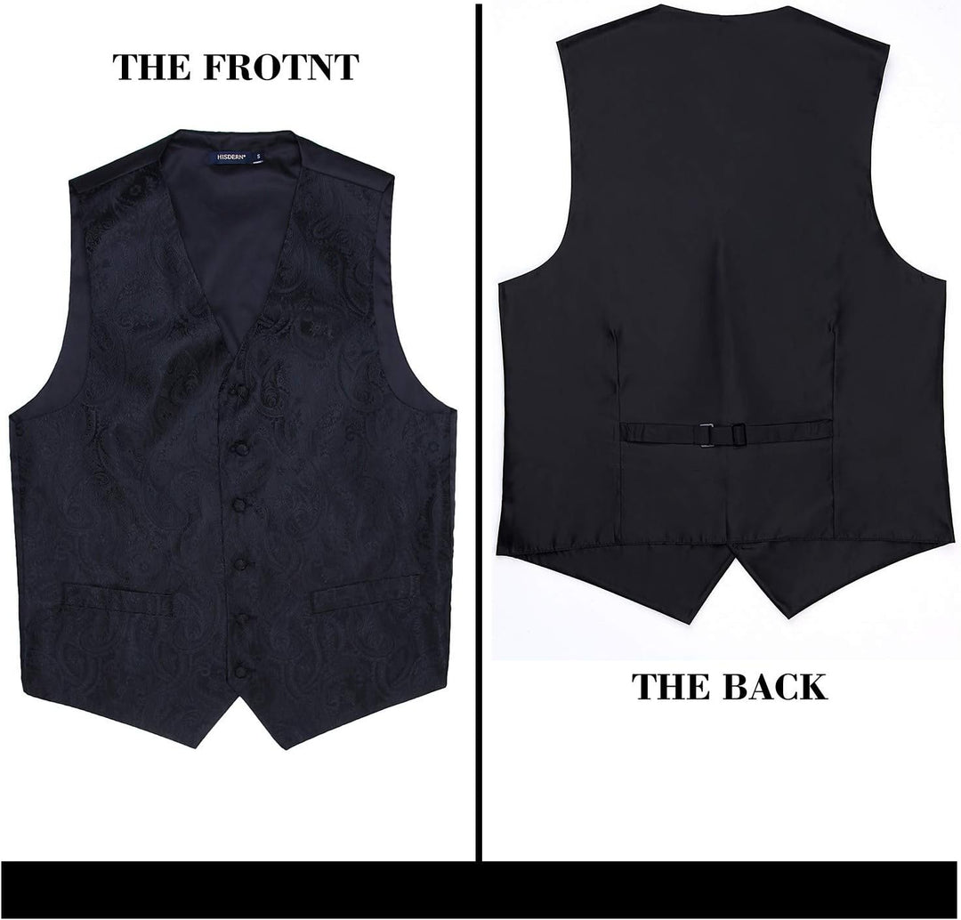 Enlision Herren Paisley Floral Jacquard Weste & Krawatte und Pocket Square Weste Anzug Set 6XL Schwa