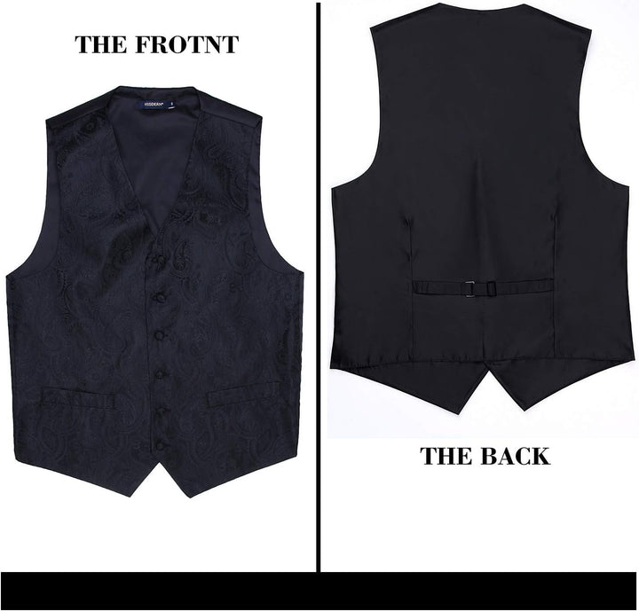 Enlision Herren Paisley Floral Jacquard Weste &amp; Krawatte und Pocket Square Weste Anzug Set M Schwarz