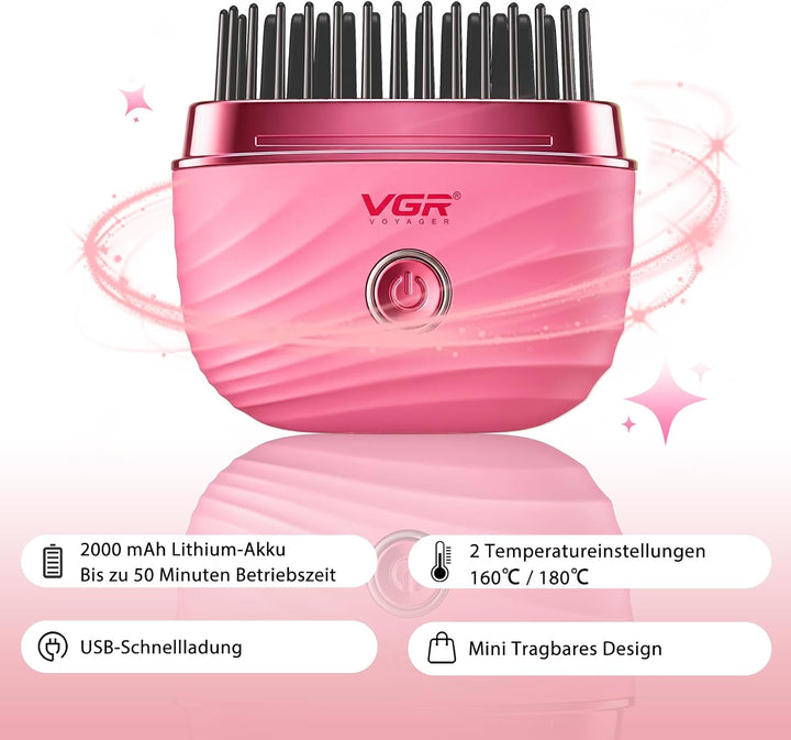 VGR 587 Kabellose Glättbürste Mini Mit 180°C Und 2 Stufen Reiseetui Rosa | Elektrische Haarbürste Mi
