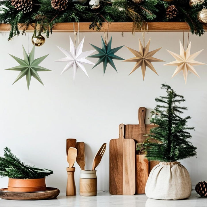 Papiersterne Weihnachten 5er Set, Kizozo Papiersterne zum aufhängen, Weihnachtsdeko Outdoor Innen Fe