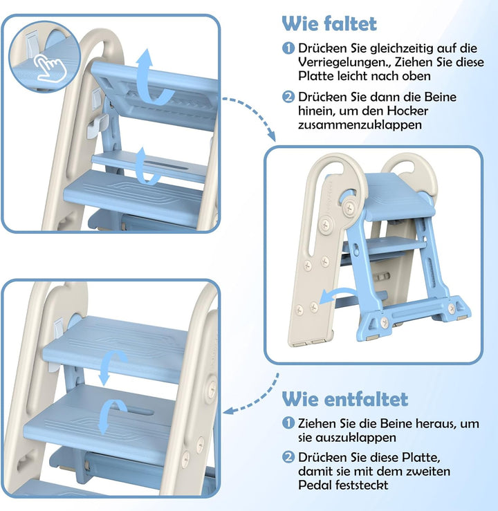 Onasti Tritthocker Kinder, Höhenverstellbar 3 Stufen Hocker Kinder, Trittschemel für Baby mit Handha