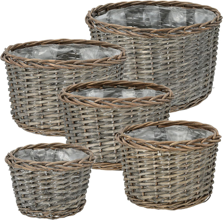Cepewa Pflanzkorb 5er Set │ Kunstofffolien-Inlay Rattan 5 Grössen│ Übertopf Körbe Korbset Pflanztopf