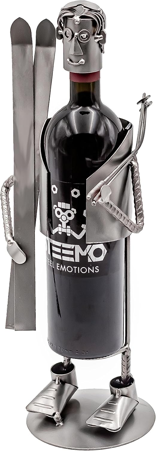 STEEMO Original Schraubenmännchen Weinflaschenhalter – Skifahrer Ski-Fan Wintersport - Handgefertigt
